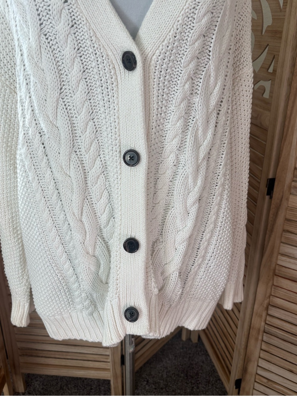 Quince 100% Organic Cotton Oversized Cable Cardigan Beige Size Small - Picture 5 of 9